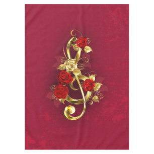 Golden Treble Clef with Rose Flowers Tablecloth