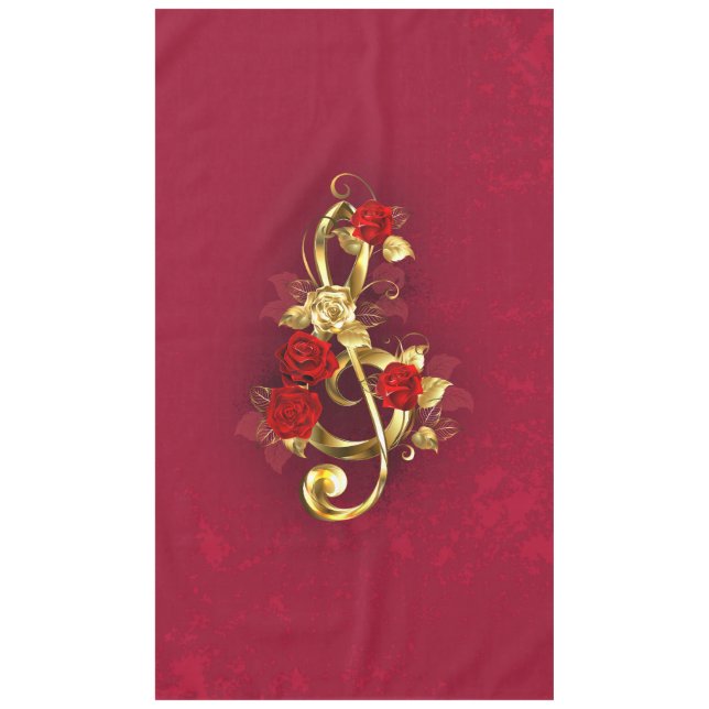 Golden Treble Clef with Rose Flowers Tablecloth (Front)