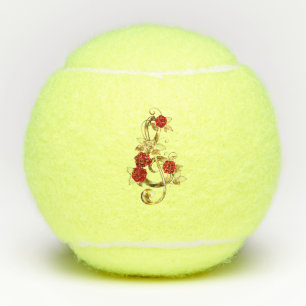 Golden Treble Clef with Rose Flowers Tennis Balls