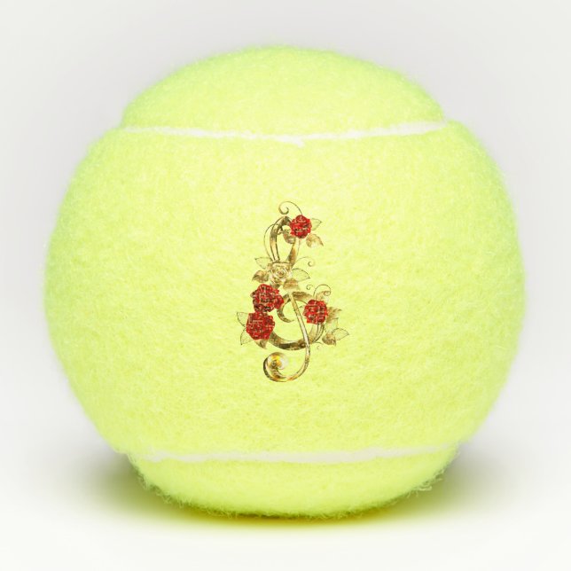 Golden Treble Clef with Rose Flowers Tennis Balls (Front)