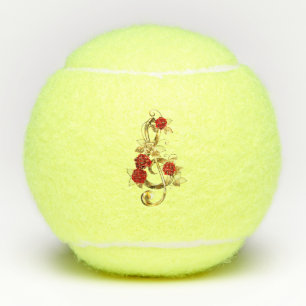 Golden Treble Clef with Rose Flowers Tennis Balls