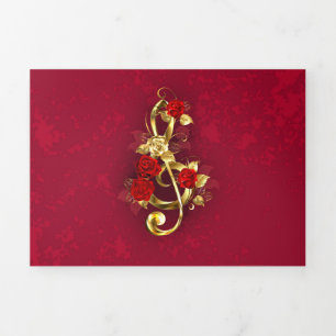 Golden Treble Clef with Rose Flowers Tri-Fold Programme