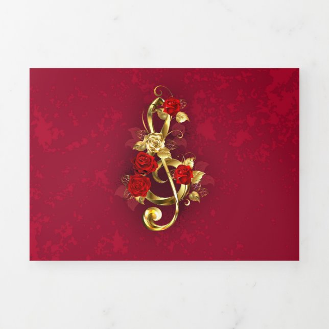 Golden Treble Clef with Rose Flowers Tri-Fold Programme (Cover)