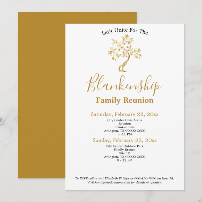 Golden Tree 2-Day Family Reunion Gathering Invitation (Front/Back)