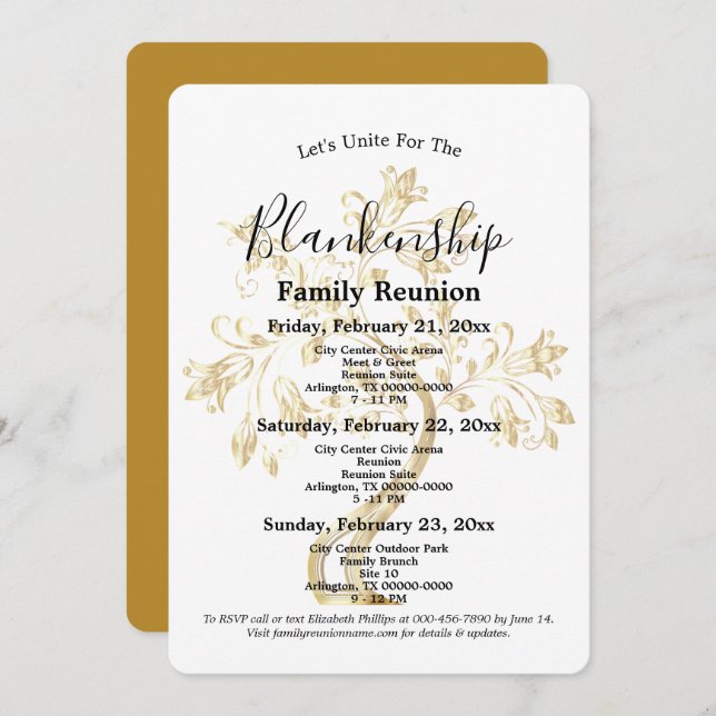 Golden Tree 3-Day Family Reunion Get Together Invitation (Front/Back)