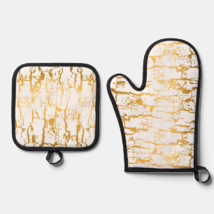Golden Tree Bark Cracks Oven Mitt & Pot Holder Set