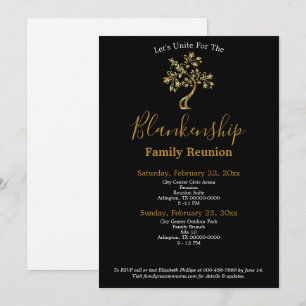 Golden Tree Black White 2-Day Family Reunion Invitation