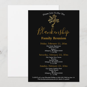 Golden Tree Black White 3-Day Family Reunion  Invitation