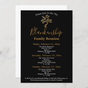 Golden Tree Black White 3-Day Family Reunion  Invitation