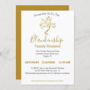 Golden Tree Black White Gold 1-Day Family Reunion Invitation