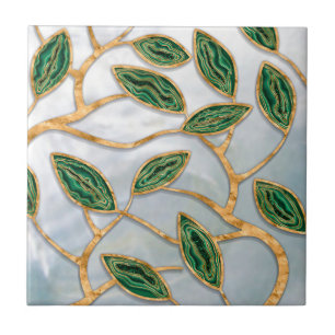 Golden Tree Branch - Malachite on pearl Tile