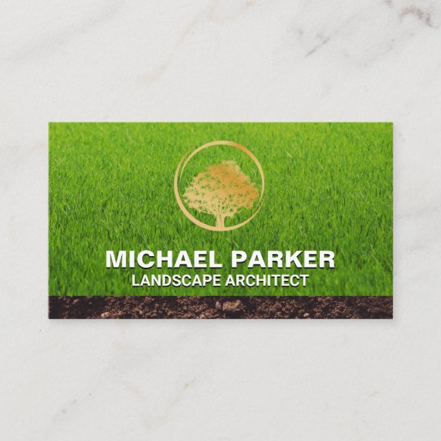 Golden Tree Logo | Grass and Dirt Business Card (Front)