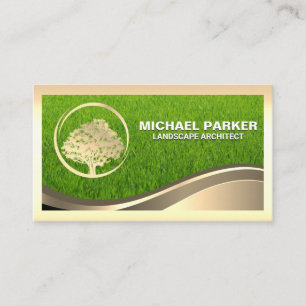 Golden Tree Logo Grass Gold Frame Business Card