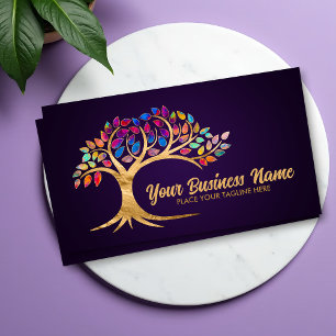 Golden Tree of life colourful leaves Business Card