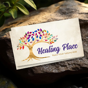 Golden Tree of life colourful leaves  Business Card