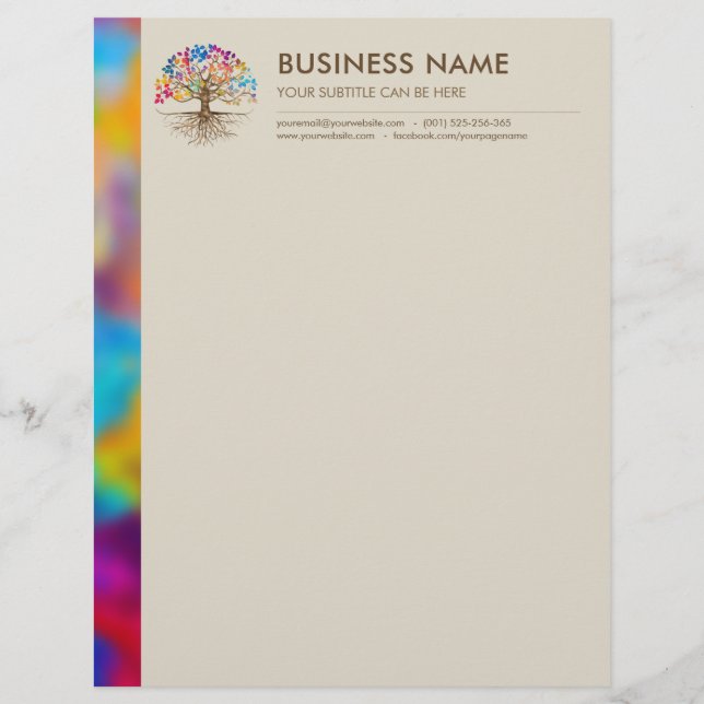 Golden Tree of life - Colourful Leaves Custom Letterhead (Front)