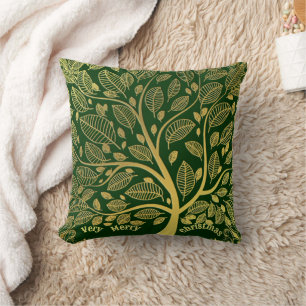 Golden Tree Of Life Greenery Foliage Green Stylish Cushion