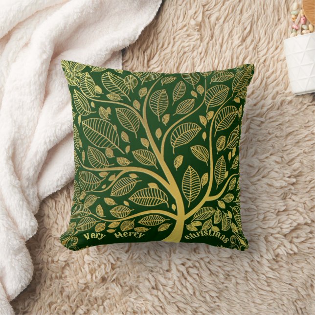 Golden Tree Of Life Greenery Foliage Green Stylish Cushion (Blanket)