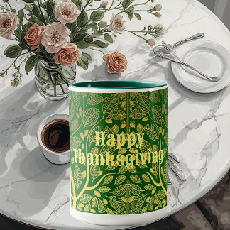 Golden Tree Of Life Happy Thanksgiving Green Fall  Mug