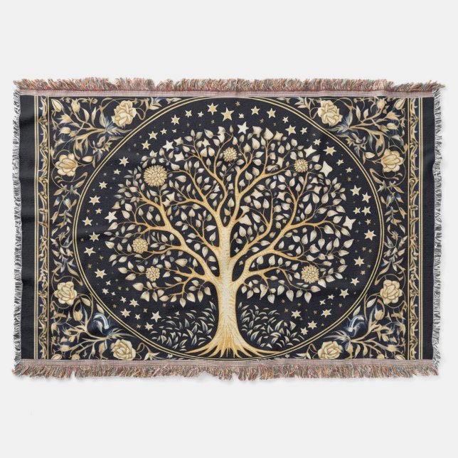 Golden Tree of Life Throw Blanket (Front)