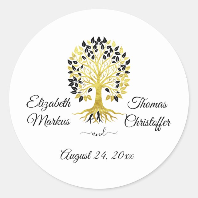 Golden Tree of Life Timeless Sophisticated Wedding Classic Round Sticker (Front)