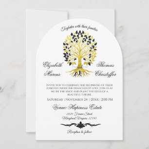 Golden Tree of Life Timeless Sophisticated Wedding Invitation
