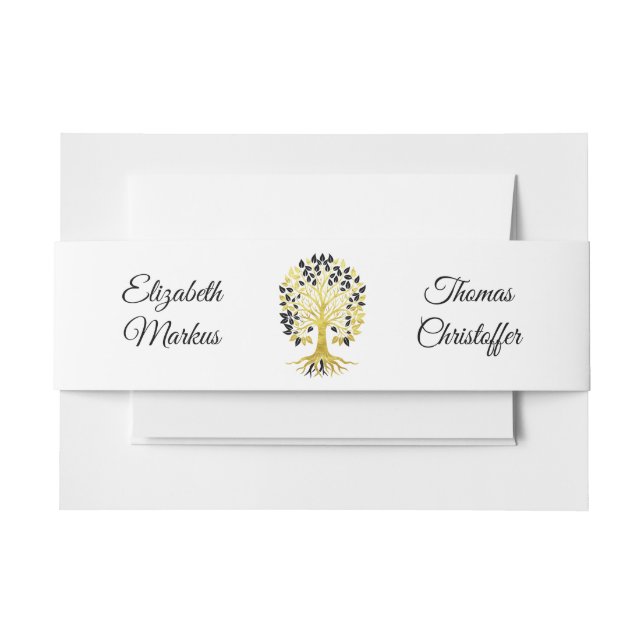 Golden Tree of Life Timeless Sophisticated Wedding Invitation Belly Band (Front Example)
