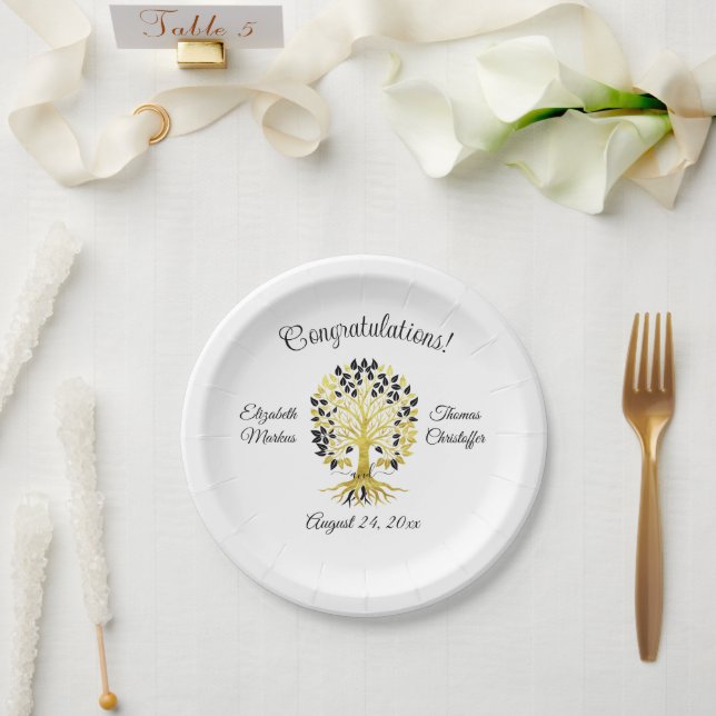 Golden Tree of Life Timeless Sophisticated Wedding Paper Plate (Wedding)