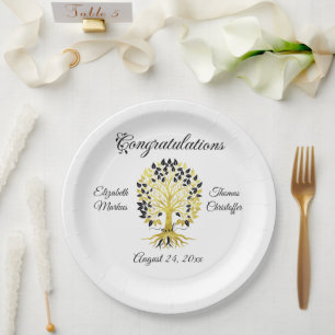 Golden Tree of Life Timeless Sophisticated Wedding Paper Plate