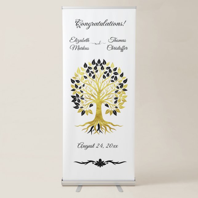 Golden Tree of Life Timeless Sophisticated Wedding Retractable Banner (Front)