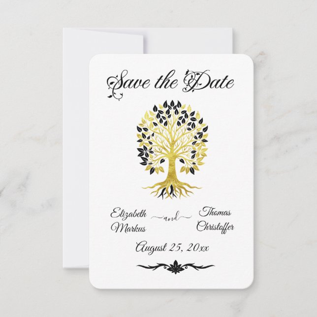 Golden Tree of Life Timeless Sophisticated Wedding Save The Date (Front)