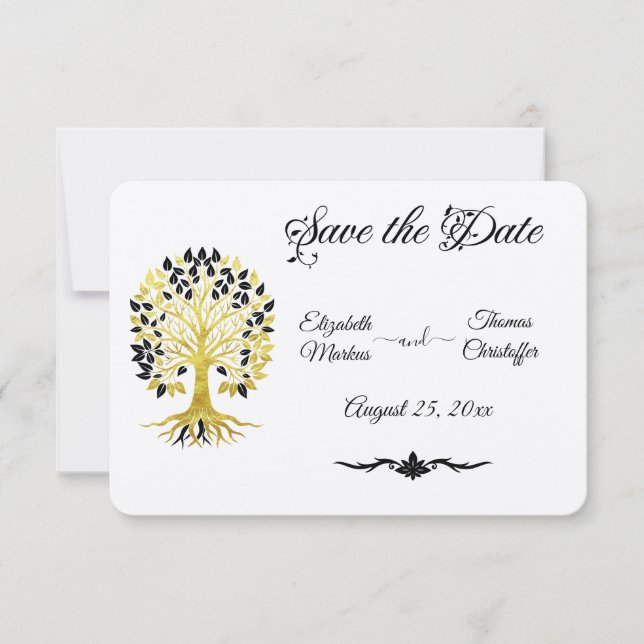 Golden Tree of Life Timeless Sophisticated Wedding Save The Date (Front)