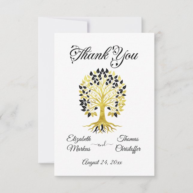 Golden Tree of Life Timeless Sophisticated Wedding Thank You Card (Front)