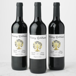Golden Tree of Life Timeless Sophisticated Wedding Wine Label