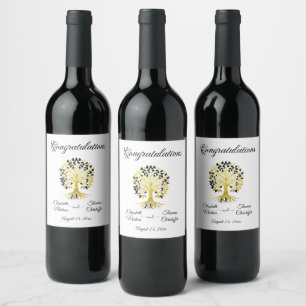 Golden Tree of Life Timeless Sophisticated Wedding Wine Label