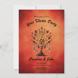 Golden Tree of Life with Red Gemstones Invitation