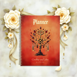 Golden Tree of Life with Red Gemstones Planner