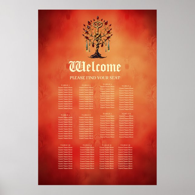 Golden Tree of Life with Red Gemstones  Poster (Front)