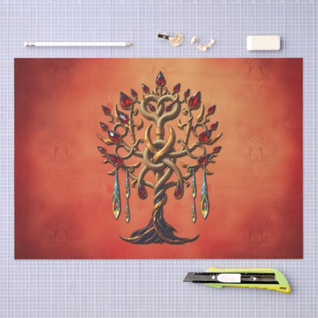 Golden Tree of Life with Red Gemstones  Tissue Paper (Craft)
