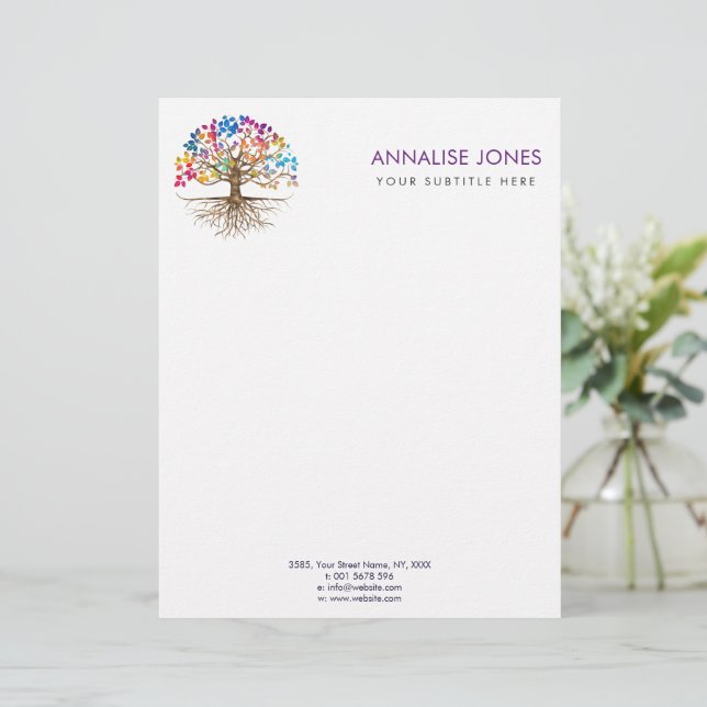 Golden Tree of life - Yggdrasil - Colourful Leaves Custom Letterhead (Standing Front)