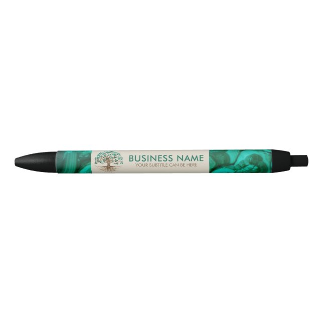 Golden Tree of life - Yggdrasil - Malachite Leaves Black Ink Pen (Front)
