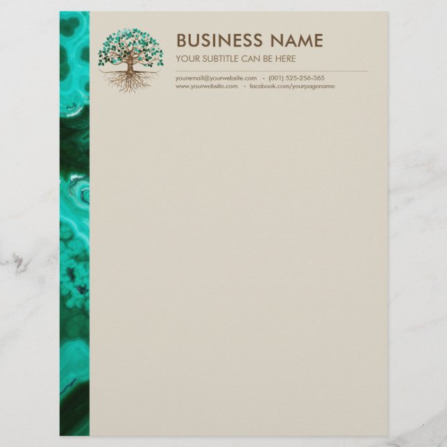 Golden Tree of life - Yggdrasil - Malachite Leaves Custom Letterhead (Front)