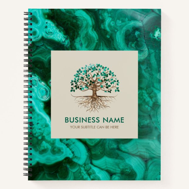 Golden Tree of life - Yggdrasil - Malachite Leaves Notebook (Front)