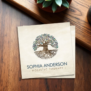 Golden Tree of life - Yggdrasil - Marble Leaves Bu Square Business Card