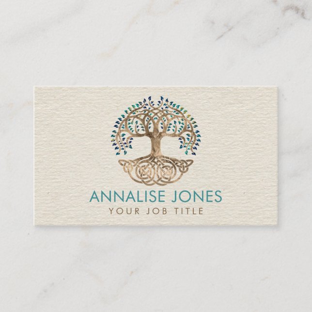Golden Tree of life - Yggdrasil - Marble Leaves Business Card (Front)