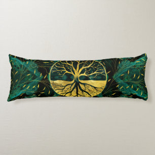 Golden Tree of Life Yggdrasil on Malachite Body Cushion