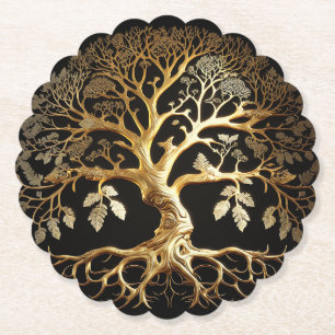 Golden Tree of Life Yggdrasil Paper Coaster