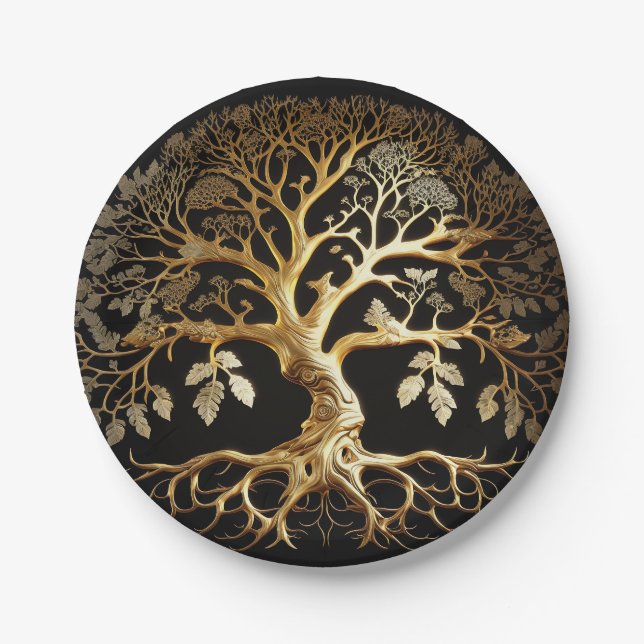 Golden Tree of Life Yggdrasil Paper Plate (Front)