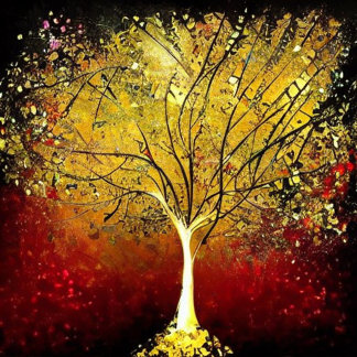 Golden Tree on a Red Background Square Business Card