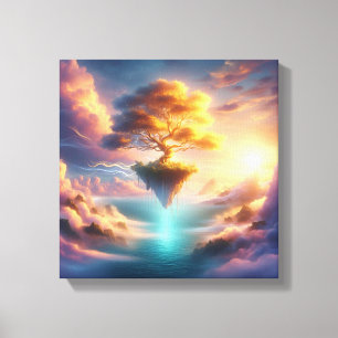 Golden Tree Rising Above Dreamlike Floating Island Canvas Print